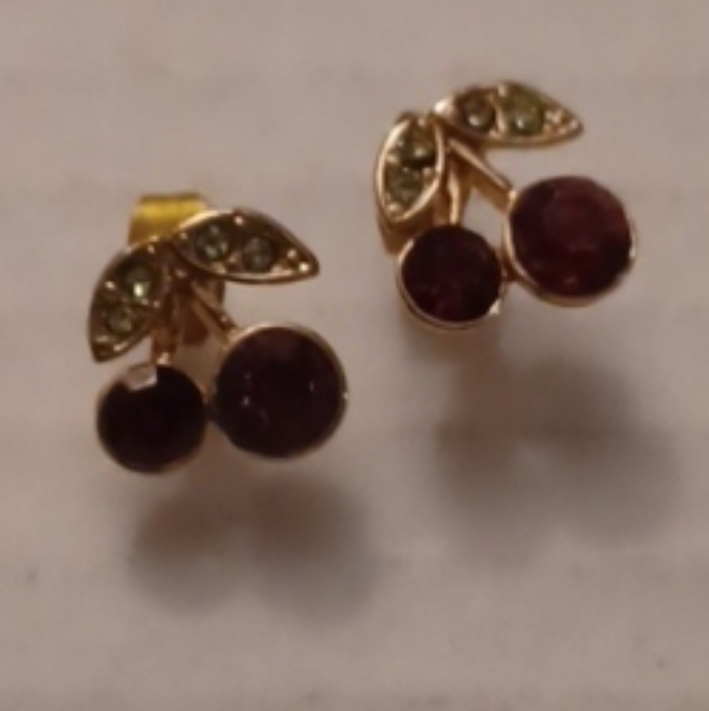 4/$30 Cherry with Red Gems & Rhinestones Earrings